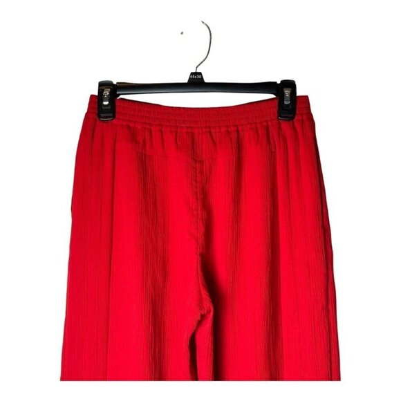 Palmer Harding Pants Women 2 Red Crinkled Fabric Elastic Waist Silence Wide Leg - Picture 6 of 11